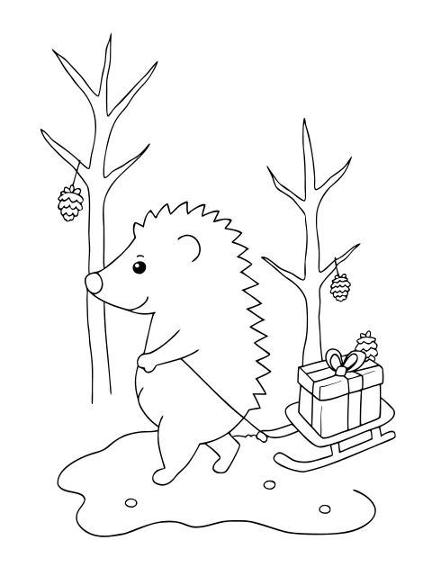 Black-and-white woodland Christmas coloring page 3