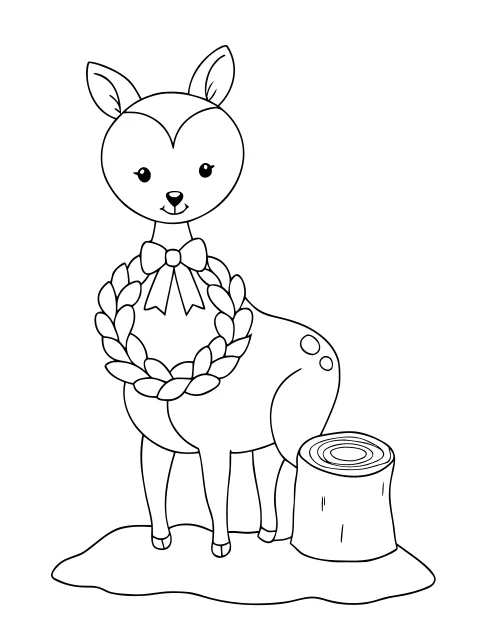 Black-and-white woodland Christmas coloring page 4