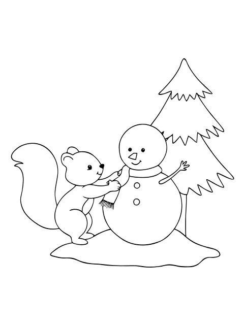 Black-and-white woodland Christmas coloring page 5