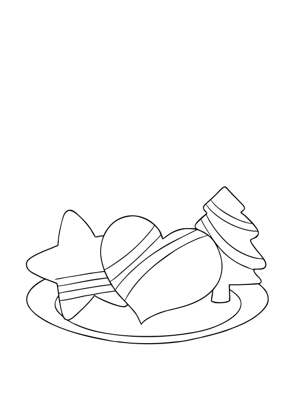 AI-generated black-and-white coloring page of three cookie shapes on a plate