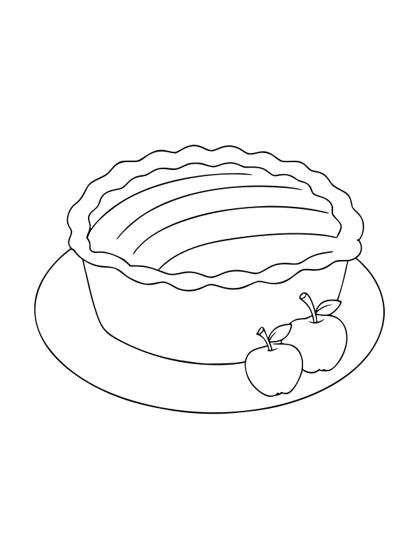 AI-generated black-and-white coloring page of pumpkin pie and apples