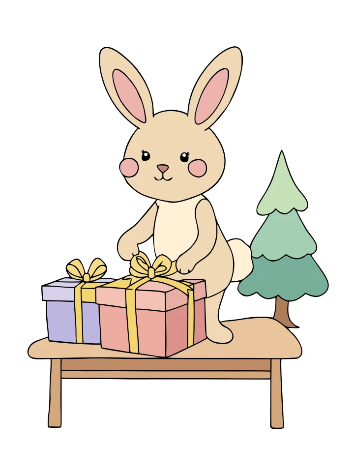 The same rabbit page colored in cream, pink, green and lavender