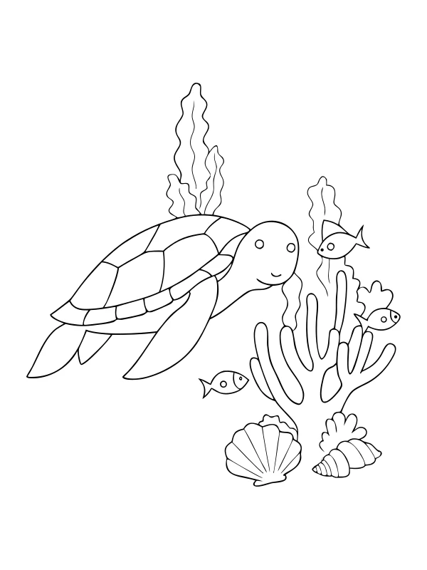 Sea turtle and coral coloring page at medium detail