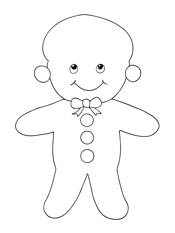 Black-and-white coloring page of cookie friend with a bow