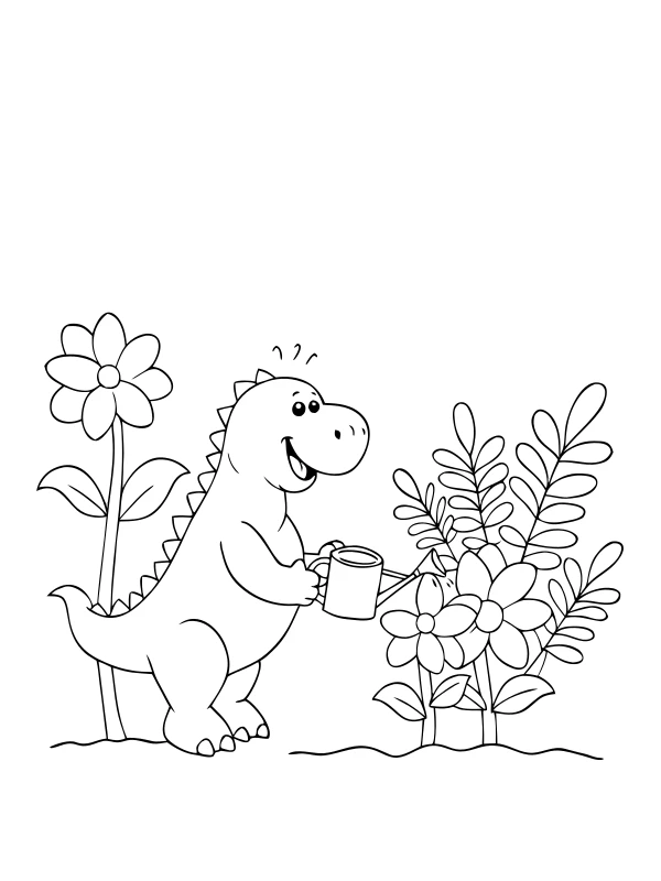 AI-generated dinosaur garden coloring page
