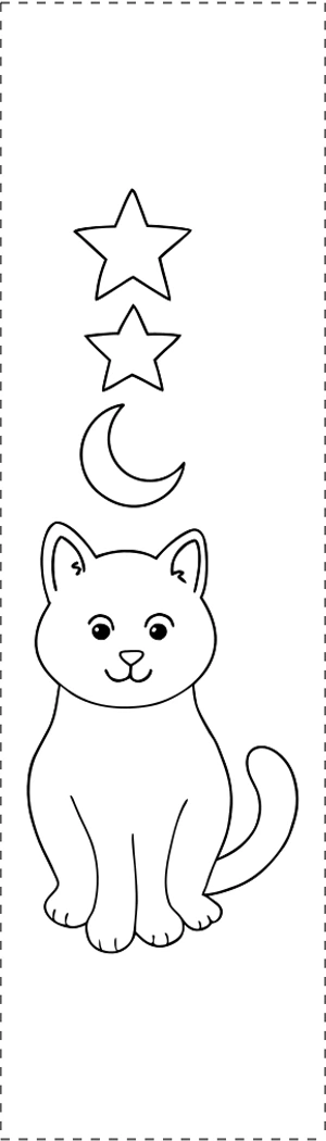Printable coloring bookmark with Cat and moon