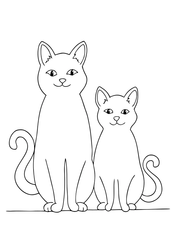 AI-generated black-and-white coloring page of two cats sitting together