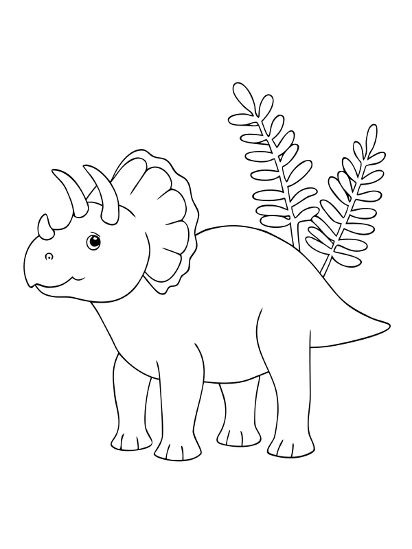 Black-and-white coloring page of a triceratops