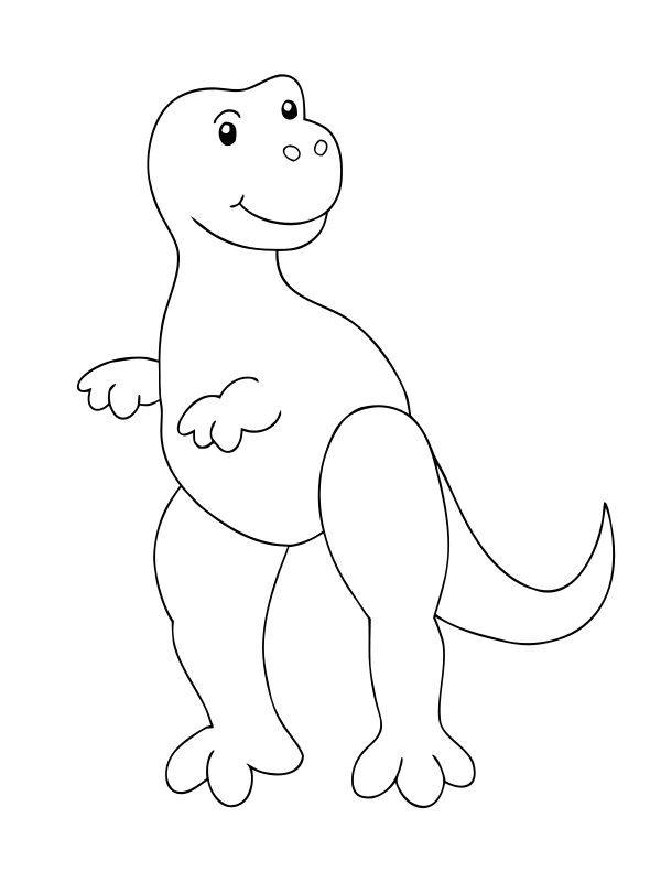 AI-generated black-and-white coloring page of an upright cartoon dinosaur