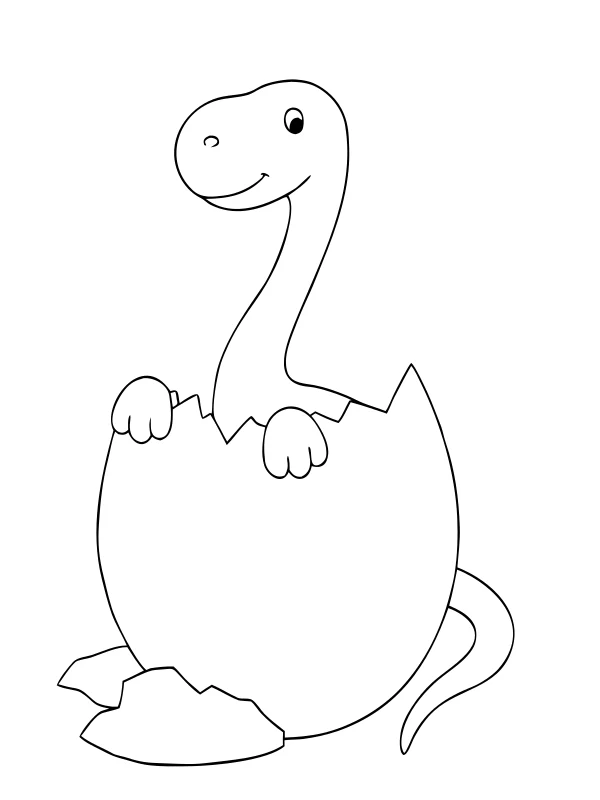 AI-generated black-and-white coloring page of a long-neck hatchling in an egg