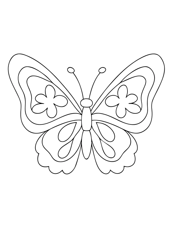 Black-and-white coloring page of butterfly with petal-patterned wings
