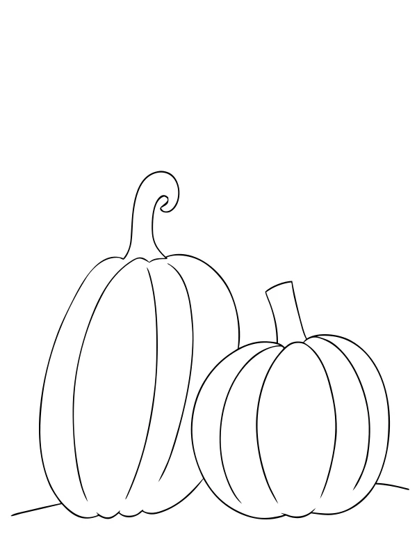 AI-generated black-and-white coloring page of tall and squat pumpkins