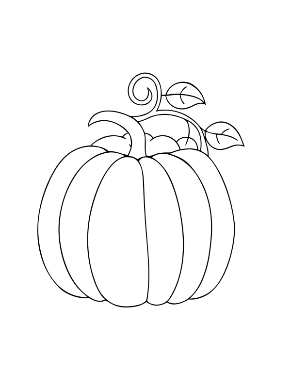 AI-generated black-and-white coloring page of pumpkin growing on a vine