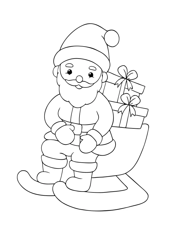 AI-generated black-and-white coloring page of santa on a sleigh