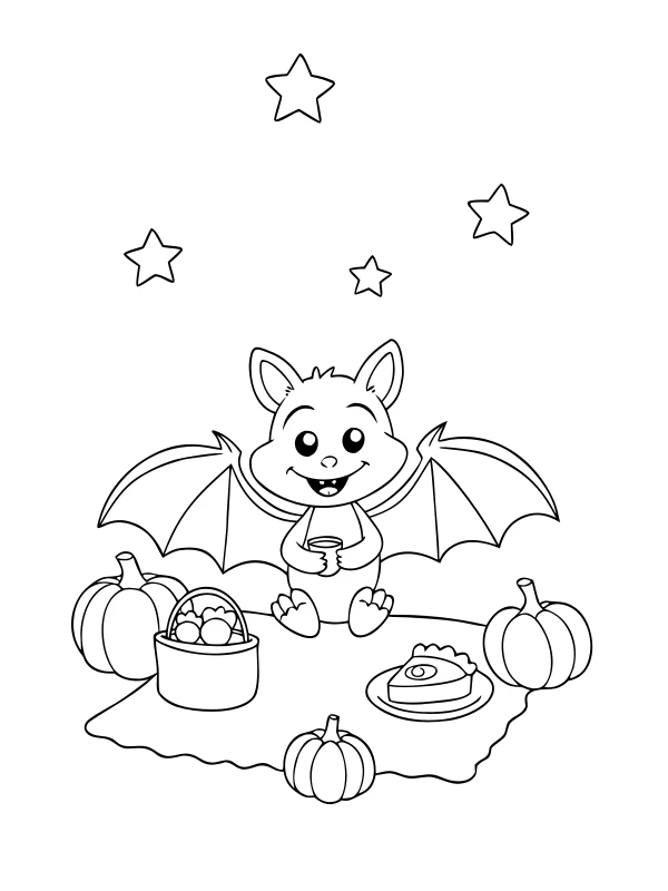 AI-generated little bat picnic coloring page